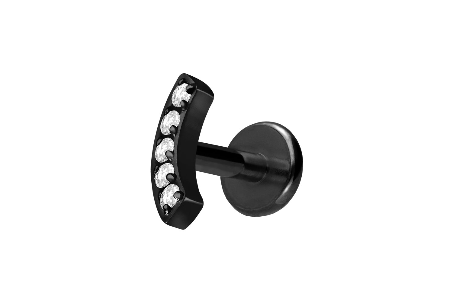 Titan Labret Piercing mit Innengewinde BOGEN + 5 KRISTALLE